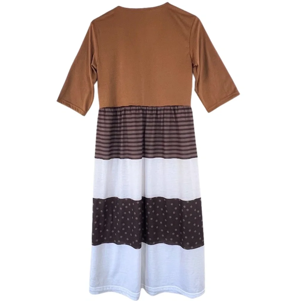 Polka Dots & Stripes Dress Beach Cover-up Loungewear Casual Midi - Picture 2 of 11